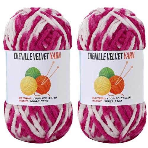 Image of 2 * 100g Velvet Chenille Chunky Yarn, Handcrafts Weaving Soft Chenille Yarn for Crocheting Clearance, Used for Making Baby Yarn Blanket, Clothes, Knitting Creations (Colorful - D)