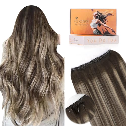 Image of DOORES Micro Bead Weft Hair Extensions Real Human Virgin Hair, 18Inch 100g Balayage Chocolate Brown to Honey Blonde Invisible Bead Extensions Human Hair