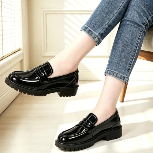 Image of Penny Loafers for Women Dressy Classic Leather Comfortable Non Slip Flats