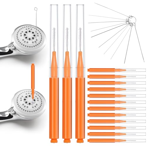 Image of 30 PCS Shower Head Cleaning Brush, Crevice Tiny Brush for Small Holes Cleaner Brush to Tackle Stubborn Mineral Buildups Anti Clogging Cleaner Brushes for Small Hole Gap Nozzle Jewelry, Orange