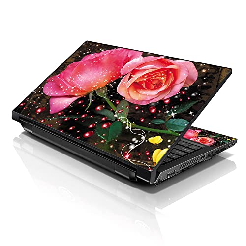 Image of LSS Laptop 15 15.6 Skin Cover with Colorful Sparkling Pink Roses Pattern for HP Dell Lenovo Apple Asus Acer Compaq - Fits 13.3 inch 14 inch 15.6 inch 16 inch (2 Wrist Pads Free)