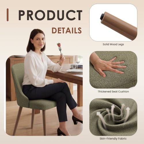 Image of MALOL Dining Room Chair Set of 4, Upholstered Kitchen Chairs with Wood Legs, High-Back Padded Dining Chairs for Dining Room /Restaurant /Cafe, Green