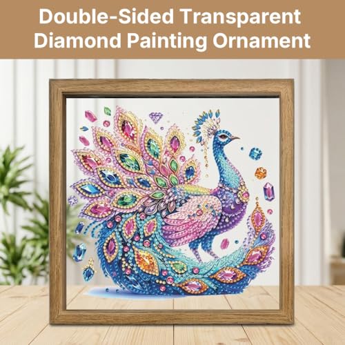 Image of HASTHIP DIY Acrylic Diamond Art Kit -Peacock 3D Framed - Clear Acrylic Canvas & Wooden Frame - Diamond Painting Kit for Home Decor-Patterned