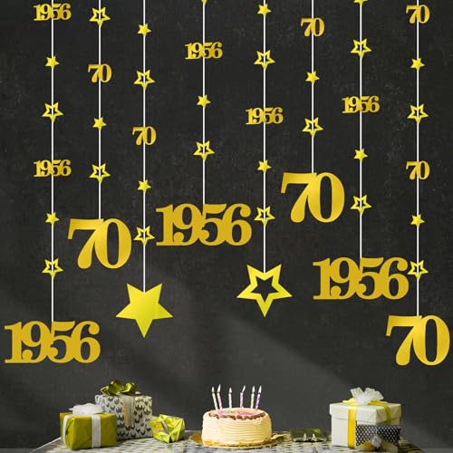 Image of Eucutur Gold 70th Birthday Decorations for Men Women, Pre-Strung Glitter Twinkle Number 70 Years Old Vintage 1956 Hanging Streamer Banner Party Supplies, Cheers 70th Birthday Anniversary Decor