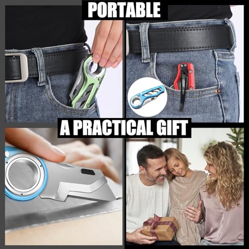 Image of Tondiamo 3 Pcs Folding Pocket Utility Knife Heavy Duty Box Cutter Folding Razor Knife with Anti Slip Finger Loop Easy Change Blades 3 Lock Positions Design (Red,Blue,Green)