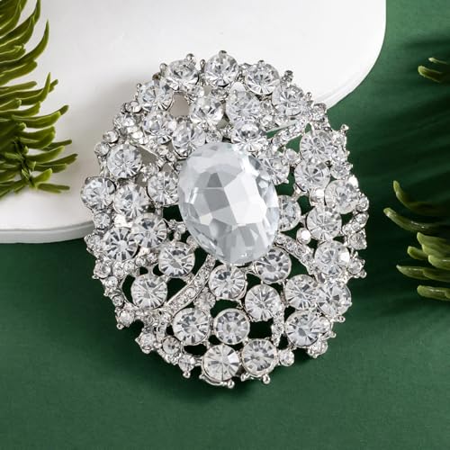 Image of SELOVO Big Large Rhinestone Oval Glitter Brooch Pin Jewelry Accessory Gold Tone