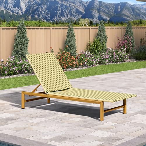 PURPLE LEAF Patio Chaise Lounge French Outdoor Lounger 1 Piece Wood-Grain Finish Aluminum Wicker Lounge Chair with Adjustable Backrest for Pool Garden Beach and Backyard Beige and Green