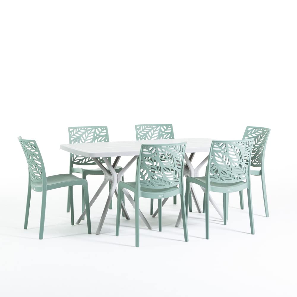 Sedie in polipropilene con fibra di vetro impilabili per interno, cucina o sala da pranzo, per esterno e giardino, sedie da bar e ristorante, di design - Dafne (4 Sedie, Verde Salvia)