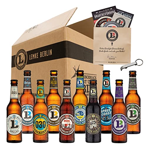 LEMKE Berlin Lemkes Bierwelt | Mix-Paket 10 verschiedene Craft Biere | Bier-Mix, Bier Box Craft Beer, Bier Geschenk Männer (10 x 0,33l) | inkl. 0,80 € Pfand Cover