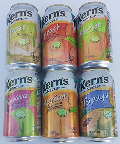 Kern's Nectar Six Flavor Bundle of Six 11.5 FL Oz Cans: Mango, Peach, Papaya, Apricot, Guava, Pear