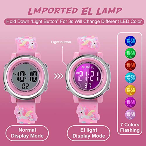cofuo Girls Digital Watch Age 3-12 for Gifts, 3D Cartoon Waterproof Sports Outdoor LED Electrical Watches with Luminous Alarm Stopwatch Toddler Wristwatch2