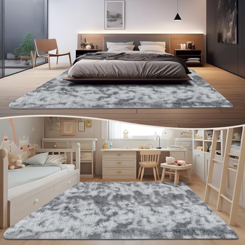 Grand tapis gris à poils longs antidérapant et ultra moelleux - 8