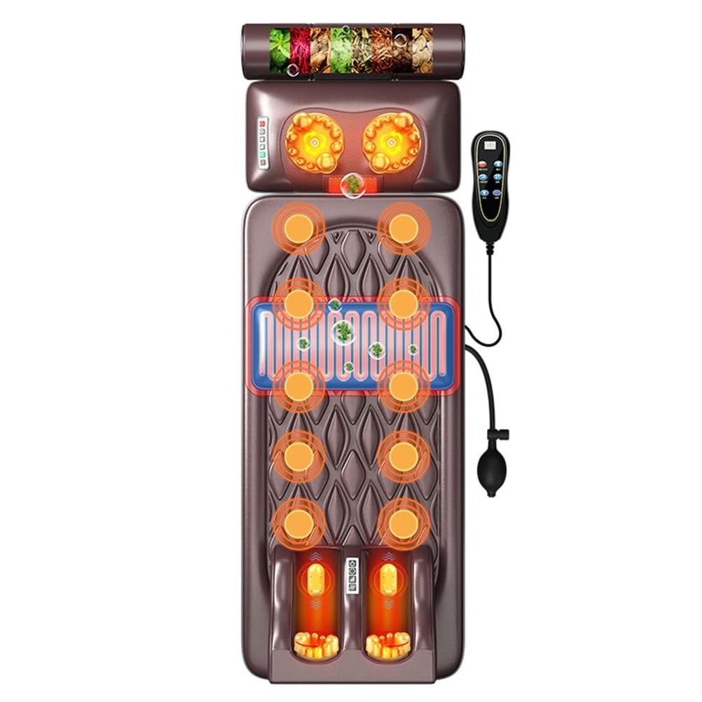 Colchoneta De Masaje con Calor y 10 Motores para Cuerpo Completo | Colchón de masaje vibratorio de piel sintética con almohada cervical desmontable y airbag lumbar