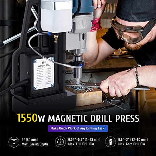 ZELCAN 1550W Electric Magnetic Drill Press w 2'' Boring Diameter Core Drill Bit Set, Portable Heavy Duty Power Mag Drill 3500lbf Electromagnet Drilling Machine for Metal Surface and Home Improvement ZELCAN 1550W Electric Magnetic Drill Press w 2'' Boring Diameter Core Drill Bit Set, Portable Heavy Duty Power Mag Drill 3500lbf Electromagnet Drilling Machine for Metal Surface and Home Improvement