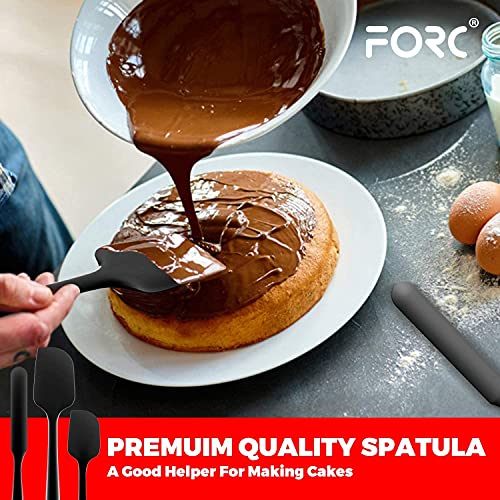 Forc Silicone Spatula Set of 8 include 4 Mini Spatulas, Heat Resistant Rubber Spatula Kitchen Utensils, One Piece Design with Stainless Steel Core, Kitchen Spatulas for Nonstick Cookware, Black