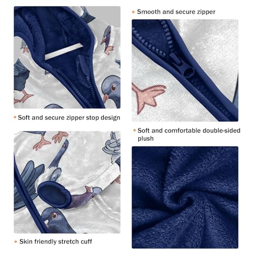 Pigeon Pattern Print Design Toddler Fleece Jacket Girl Boys Hooded Fleece Jacket Coat Warm Outwear Zip-up 3-10T3