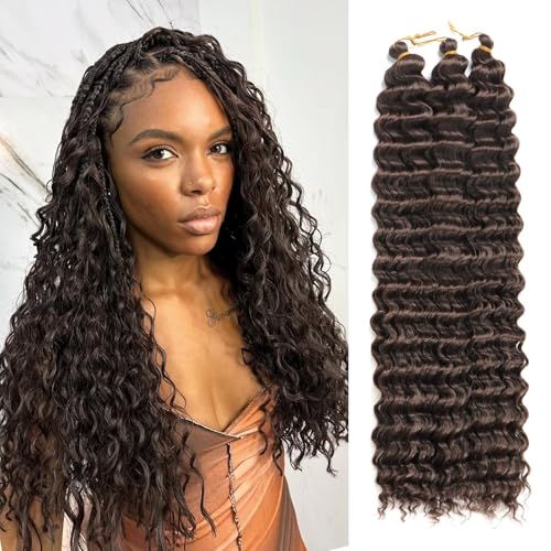 Alaleibaby Ocean Wave Crochet Hair 22 inch Deep Wave Crochet Hair 3 Packs boho hair for braiding Hair Extensions curly Braiding Hair for Black Women water wave crochet hair (4#, 22 Inch(Pack of 3))
