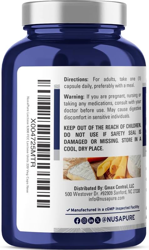 NusaPure Lactase Enzyme 9000 FCC, Lactase Unit, Suitable for Vegetarians/Vegan, Non-GMO, 220 Veg Capsules - Image 3