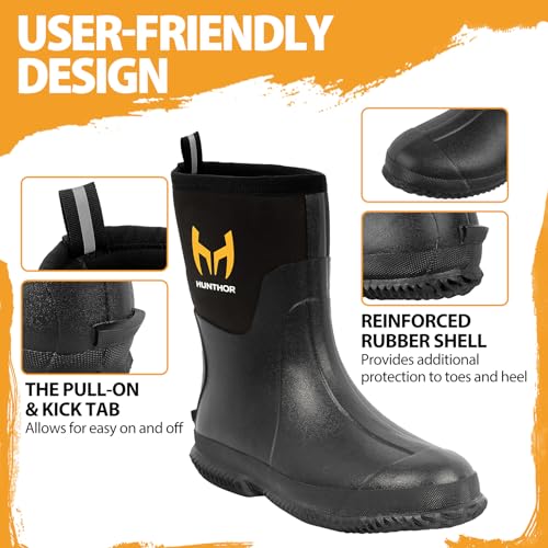 Rubber Boots for Men with Steel Shank, 6mm Neoprene Insulated Rain Boots, Mid Calf Waterproof Rubber Work Boots for Hunting, Gardening, Farming, Fishing3