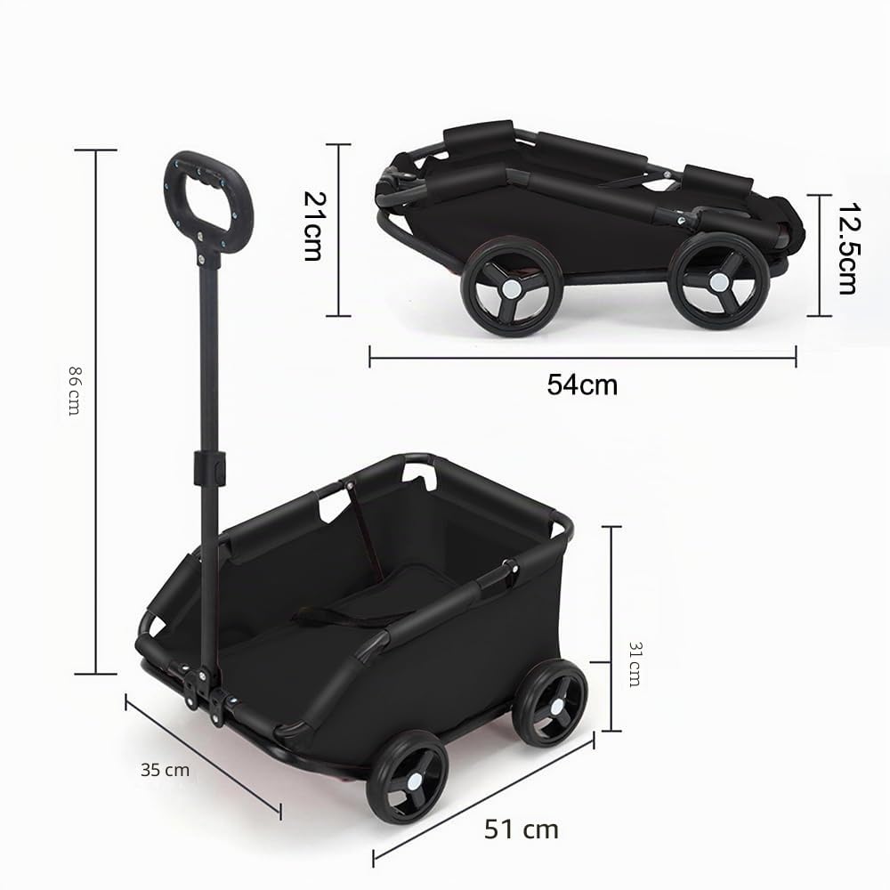 Carrello pieghevole per cani e gatti, carrello a mano leggero sicuro, grande capacità traspirante, ideale per passeggiate, uscite e viaggi all'aperto (nero)