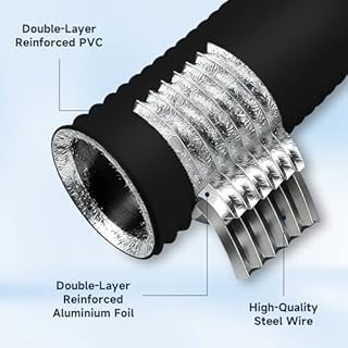 Tubo Canalizzazione Stufa a Pellet e Tubo Cappa 150mm x 3m, Flessibile a 5 Strati per Isolamento Acustico e Termico, Lunghezza Regolabile Senza Odori - Ventilazione e Evacuazione Aria