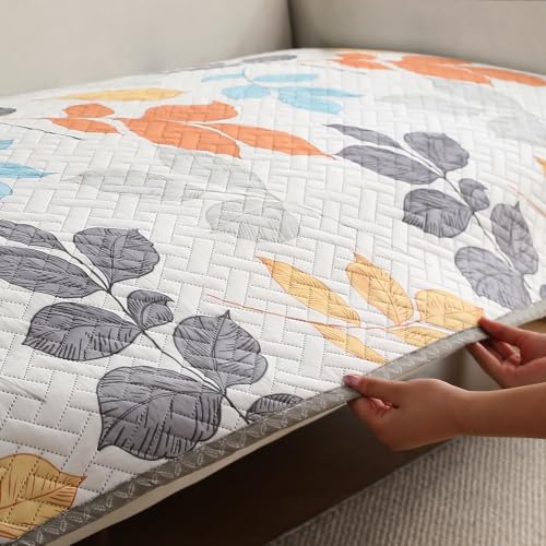 Image of HOKIPO 'HomeHues Series' Printed Quilted Sofa Cover Mat for 2 Seater Sofa, Multicolor Leaves (IN-807-D2*1)