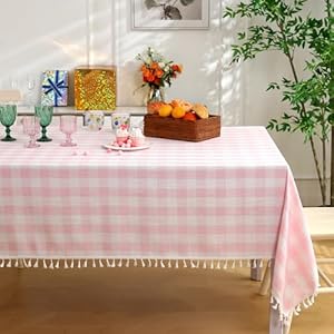 Rectangle Table Cloth for Spring, Summer, Valentine's Day, Easter, Christmas Tablecloth-Farmhouse Checkered Cotton Tablecloths (55" x 84",Pink) Rectangle Table Cloth for Spring Summer Valentines Day Easter Christmas Tablecloth Farmhouse Checkered Cotton Tablecloths 55 x 84Pink