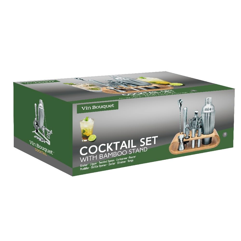 Vin Bouquet FIK 1432 Set Cocktail Completo con Base Bambù Kit Mixology Bartender Professionale