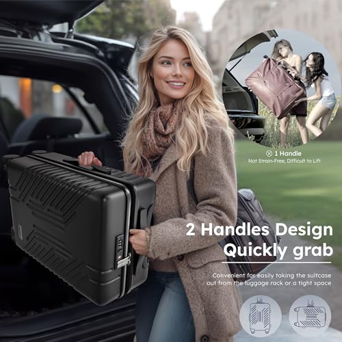 ALPHA CAMP 3 Piece Expandable Luggage Set - PC+ABS Durable Hard Shell Suitcase with Spinner Wheels & TSA Lock,20-inch, 24-inch, 28-inch Luggage for Business,Travel，Black4