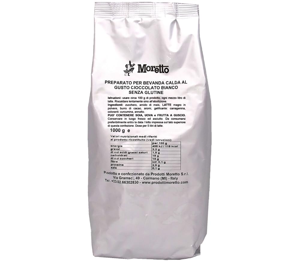 MORETTO preparato in polvere per cioccolata BIANCA, senza glutine, 3 buste da 1 Kg, per 120 tazze