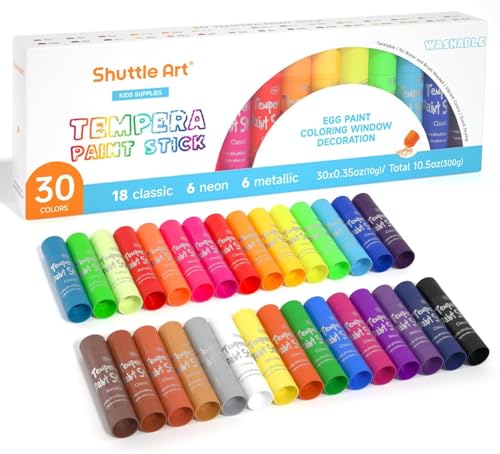 Shuttle Art Peinture Enfant, 30 Couleurs Vives, Stick de Peinture Gouache Non Toxique, Séchage Rapide, Idéal pour Papier Bois Céramique Toile, Kit Peinture Enfant...