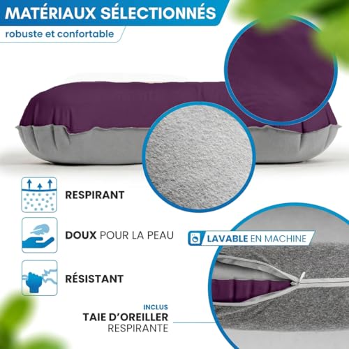 Oreiller de camping gonflable NORDMUT SoftSleep+ violet ultra léger