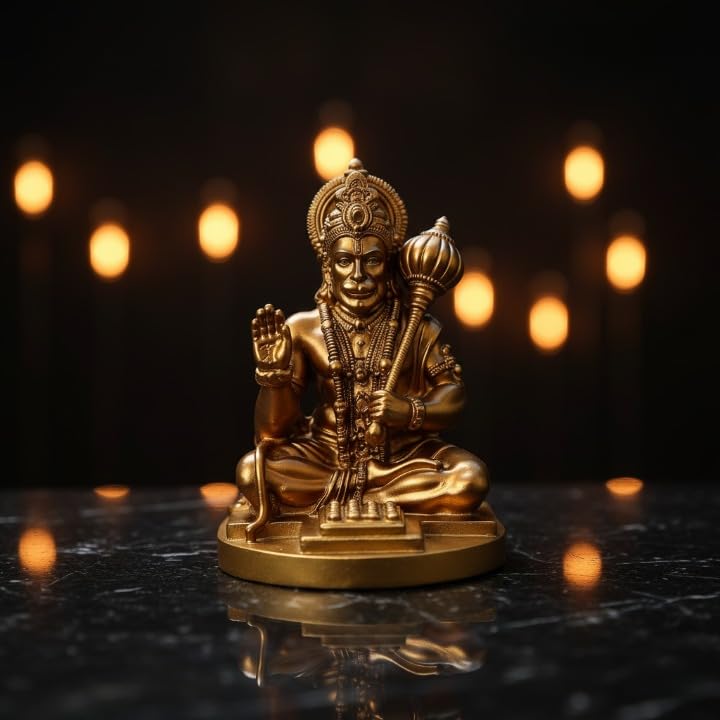 Image of Yadava Bahubali Hanuman Ji Idol for Car Dashboard & Home Mandir | Sankat Mochan Bajrangbali Murti for Office, Pooja & Spiritual Decor