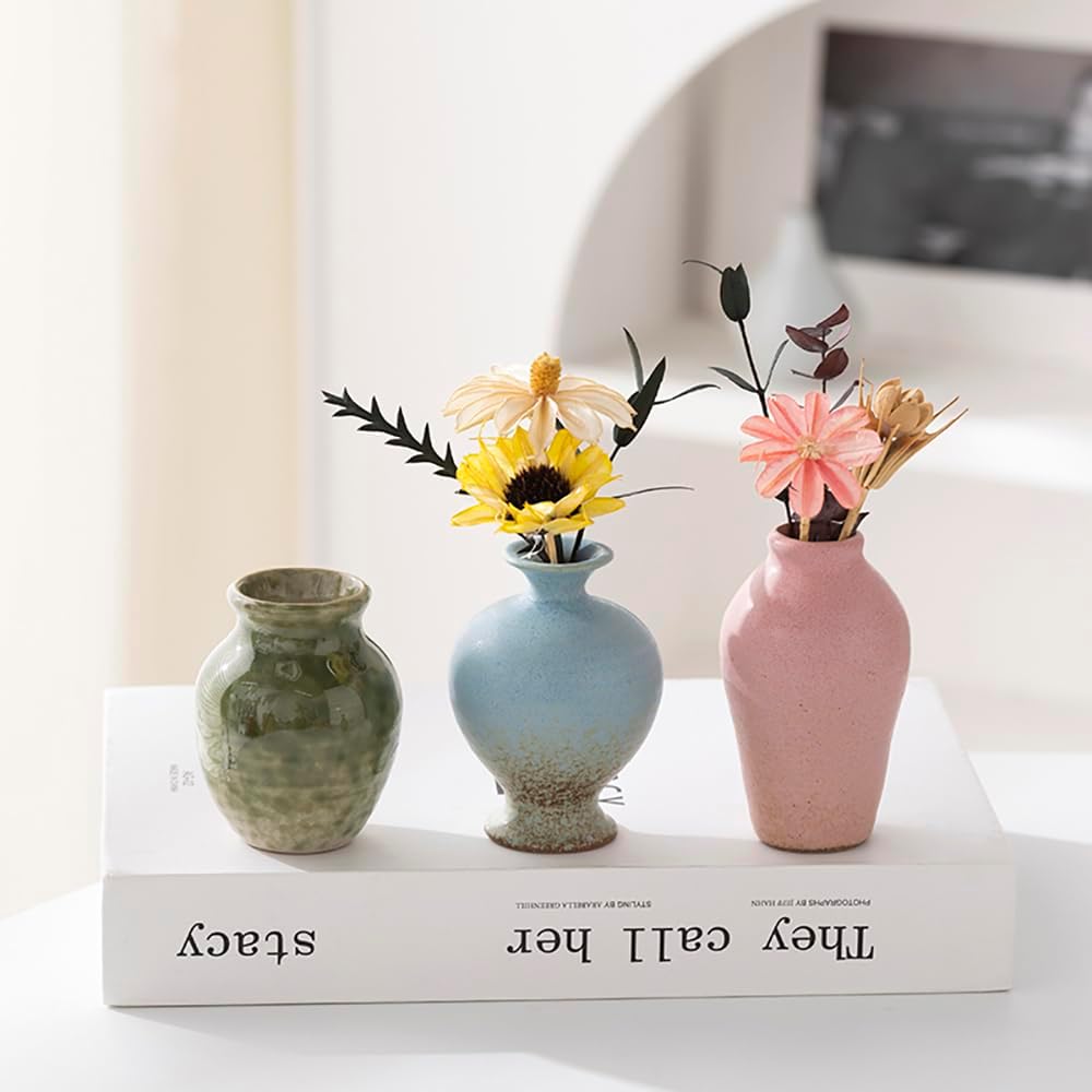 Set of 5 Ceramic Bud Vase - Home Decor Dried Flower Arrangement Small Vase, Gradient Glaze Design, Home, Living Room, Dining Table, Farmhouse, Office Decor, Bedroom, Dining Table, Kitchen Shelf - Image 6