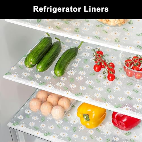 Image of EVA Fridge Shelf Liner Roll, Washable Drawer Mat Sheet, Cut-to-Size Cabinet & Refrigerator Shelf Protector, Food Contact Suitable Multipurpose Kitchen Table Liner Roll, 3 Meter (Green Flower)
