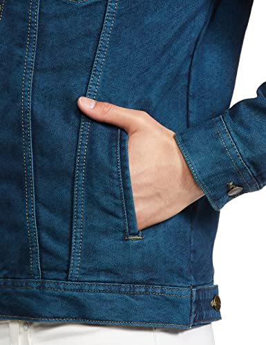 Image of The Indian Garage Co Men Blue Slim Fit Solid Denim Trucker Jacket