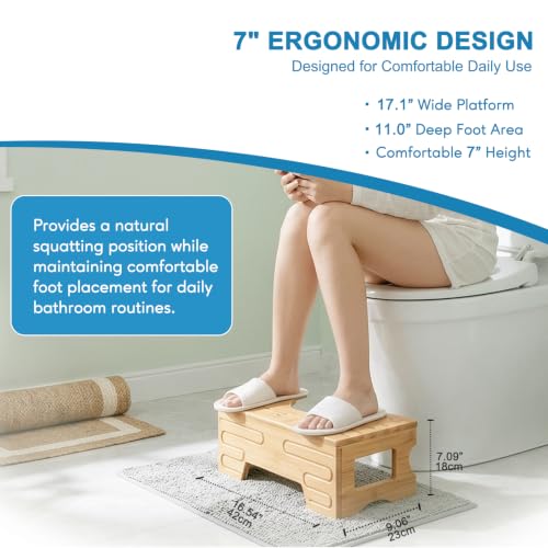 Image of Foldable Toilet Stool-Squat Stool for Bathroom,Bamboo Potty Stool for Toddler,Teens & Adults,Adjustable 7 inch & 9 inch Heights Flip Design,Compact Space-Saving Poop Stool for Small Bathroom (Natural Color)