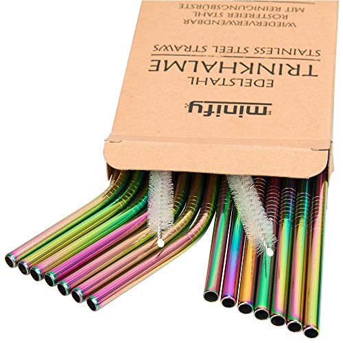 Foto von minify Edelstahl Trinkhalme Set mit Reinigungsbürste - Wiederverwendbare Strohhalme Umweltfreundlich Rostfrei Nachhaltig (Mehrfarbig)