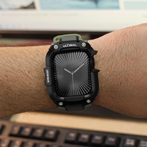 Image of ULTIMAL Rugged Band with Case for Apple Watch 46mm, Military-Grade Shockproof Protective Strap for Men, All-in-One Outdoor Sport Watch Band Compatible with iWatch Series 11 /10 (Green)