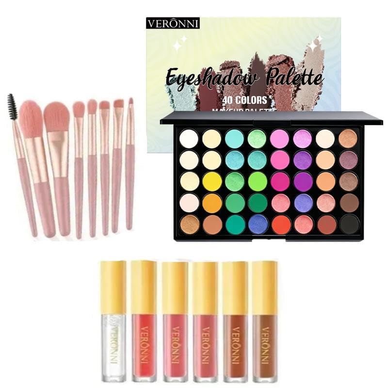 All‑in‑One Makeup Set,40 Colors Eyeshadow Palette,6 Lip Gloss,8Pcs Brushes，Set B image 3