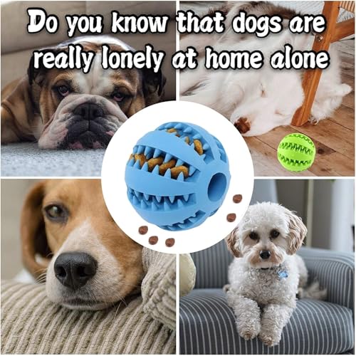 Feixun Pets Hundespielzeug Feeder Snack Ball aus Naturkautschuk Gummi - Interaktive Bälle für Hunde Ø 7.6-8.1cm Blau Grün (Type B 7.6cm Blue & Mint Green)