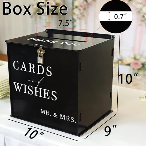 Image of Black Acrylic Card Box with Slot & Lock, DIY Large Wedding Card Boxes for Reception, Elegant Money Envelop Gift Cards Box for Party Wedding Birthday Baby Shower Graduation Table Decor