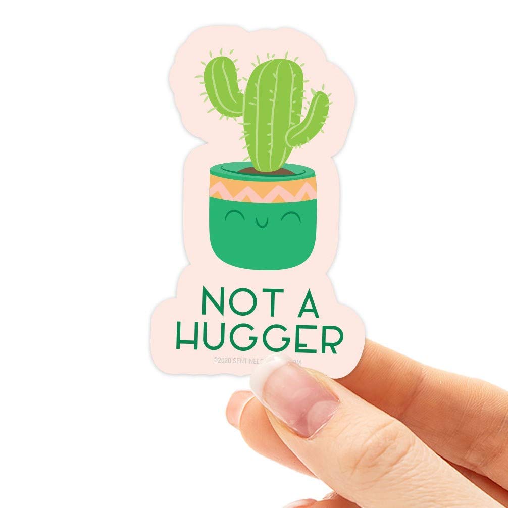 Not a Hugger Cactus Sticker, Cute Antisocial Plant Decal for Hydroflask Water Bottle, Funny Succulent Laptop Art, Houseplant Indoor Gardening Gift