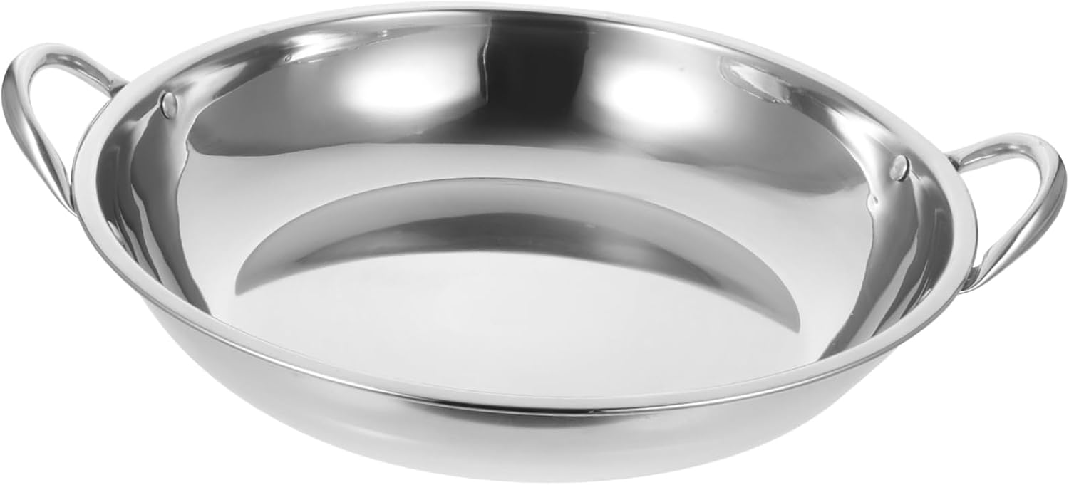 Vaguelly Stainless Steel Dry Pot for Cooking Non-stick Wok Double Handle for Home and Restaurant Use and Easy to Clean