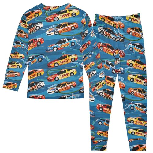 ALAZA Racing Car Blue Pajamas Long Sleeve Sleepwear 2-Piece Pajama Set2