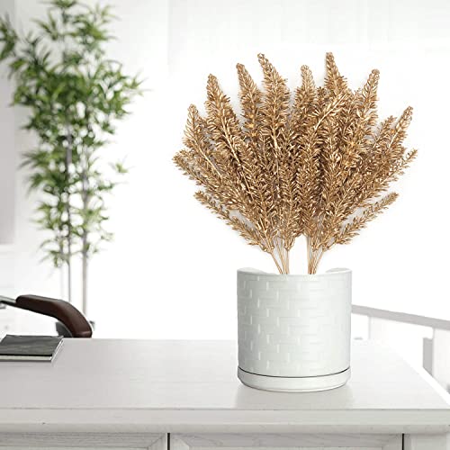 Artificial Plants Golden Wheat Grass, For Christmas Decoration Fake Plant Flowers Bush Grass Fern Bushes Faux Shrubs Greenery Indoor Outside Planter Vase Filler Festival Home Garden Decor - Gold 4 Pcs #TOP5