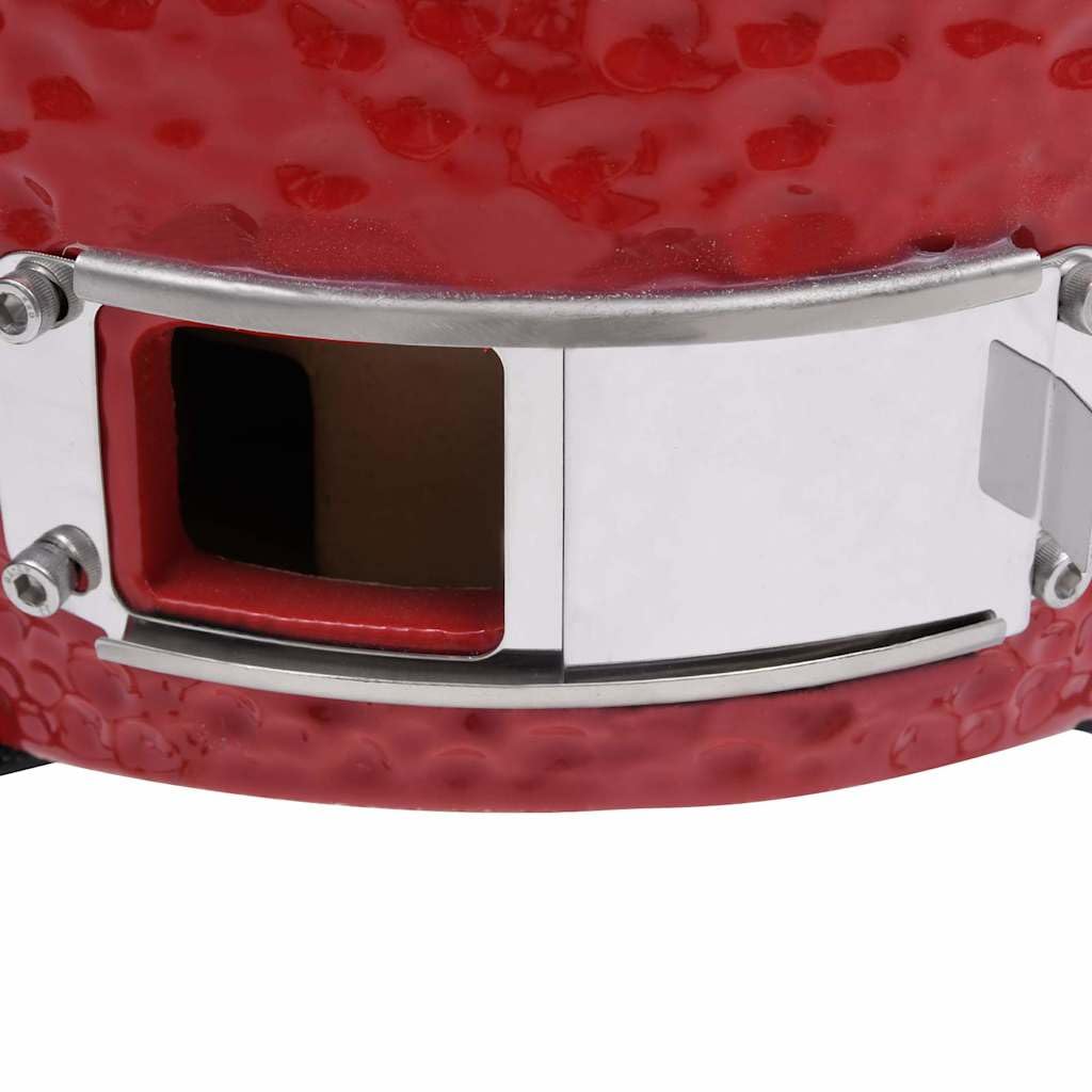 Kamado - Barbecue in ceramica rossa, 56 cm, griglia affumicatrice 2 in 1 | Griglia da 26,5 cm, termometro integrato, controllo dell'aria, gambe in acciaio