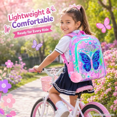 Image of CCJPX 3Pcs Butterfly Backpack, 16 inch Kids Girls Bookbag with Lunch Box, Water Resistant Elementary School Bag for Kindergarten Preschool Toddler (Pink)
