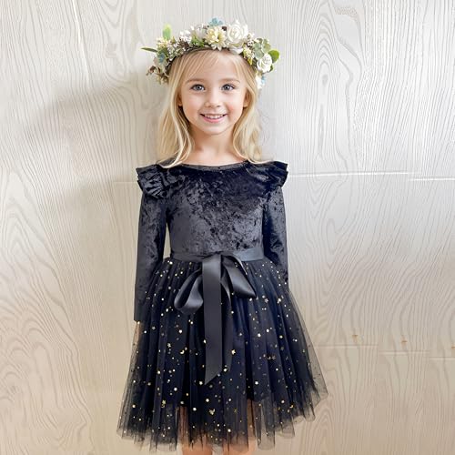 Toddler Velvet Dress Long Sleeve Baby Girls Tulle Tutu Party Dresses for Special Occasion4