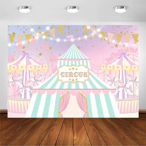 Avezano Telón de fondo de circo rosa para niña, carrusel de carnaval pastel, decoración de fiesta de cumpleaños, tienda de campaña grande, noria, fondo de fotografía, dulce baby shower, pancarta de